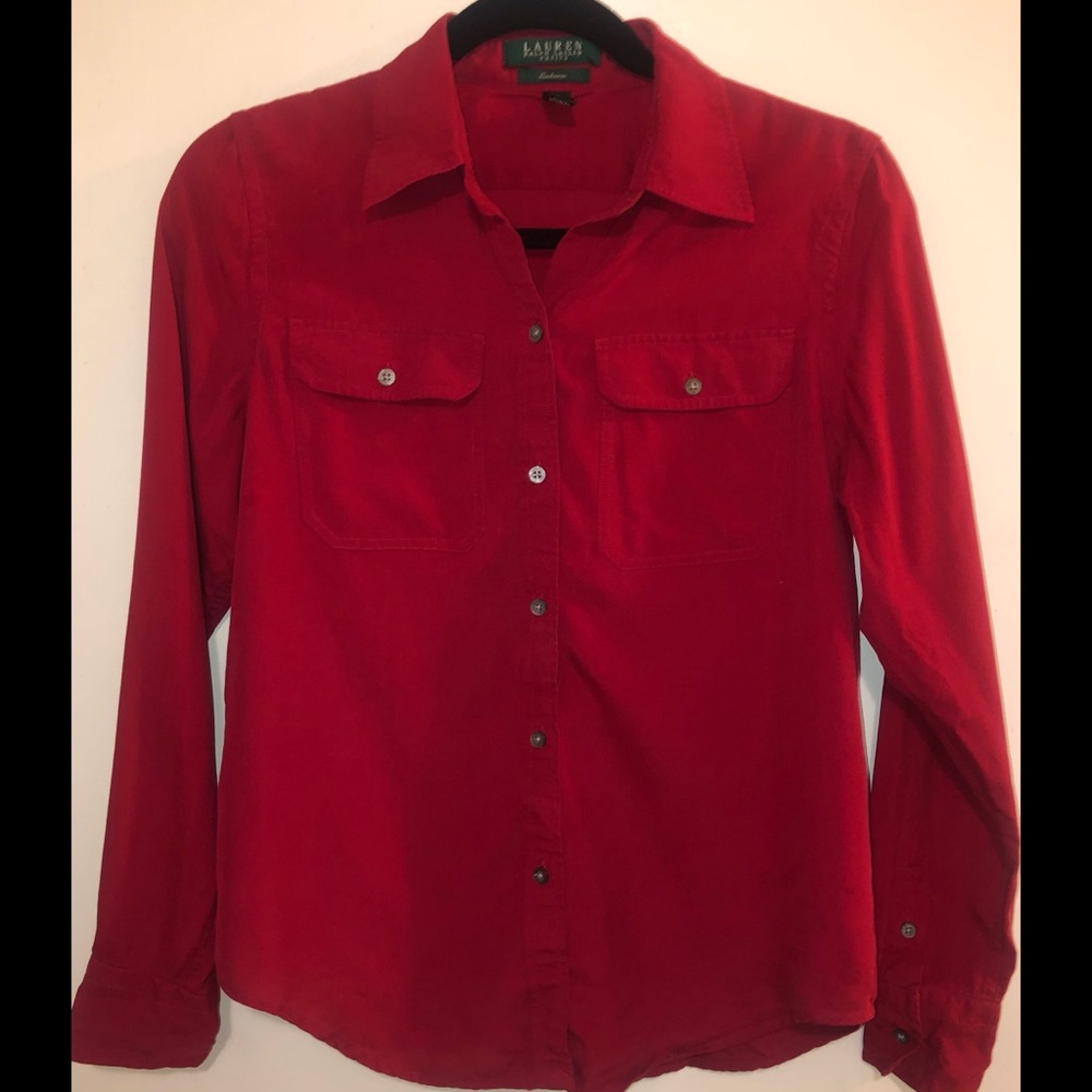 Red Silk Button-Up - image 1